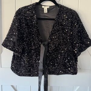 H&M Black Sequin Tie-Front Sweater